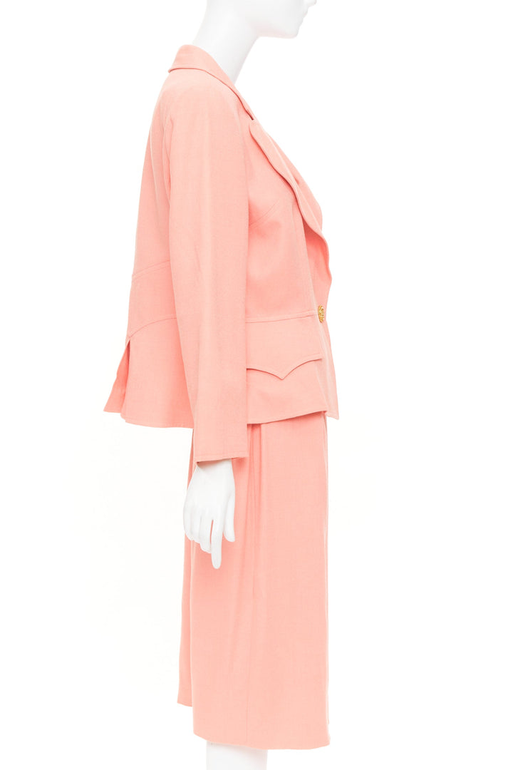 CHRISTIAN LACROIX Vintage peach single gold button wool skirt suit FR46 3XL