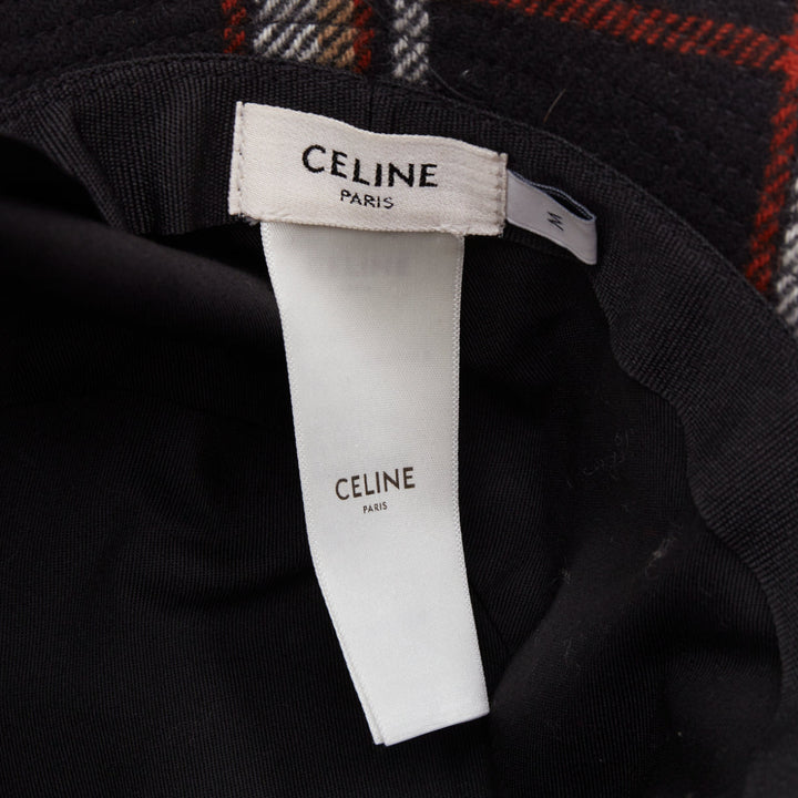 CELINE 2021 Runway Plaid Woven Bucket Hat black red wool logo cap M