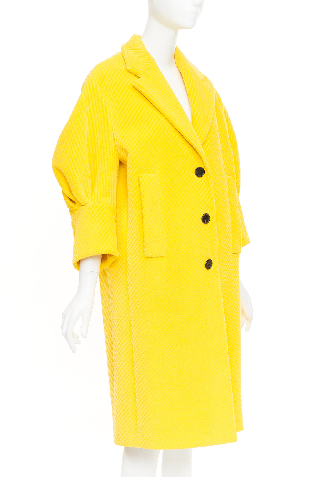 PRADA 2021 Runway yellow cotton corduroy puff sleeve oversized coat IT38 XS