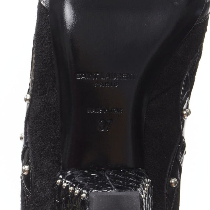 SAINT LAURENT Blaze 45 black scaled leather suede studded ankle bootie EU37