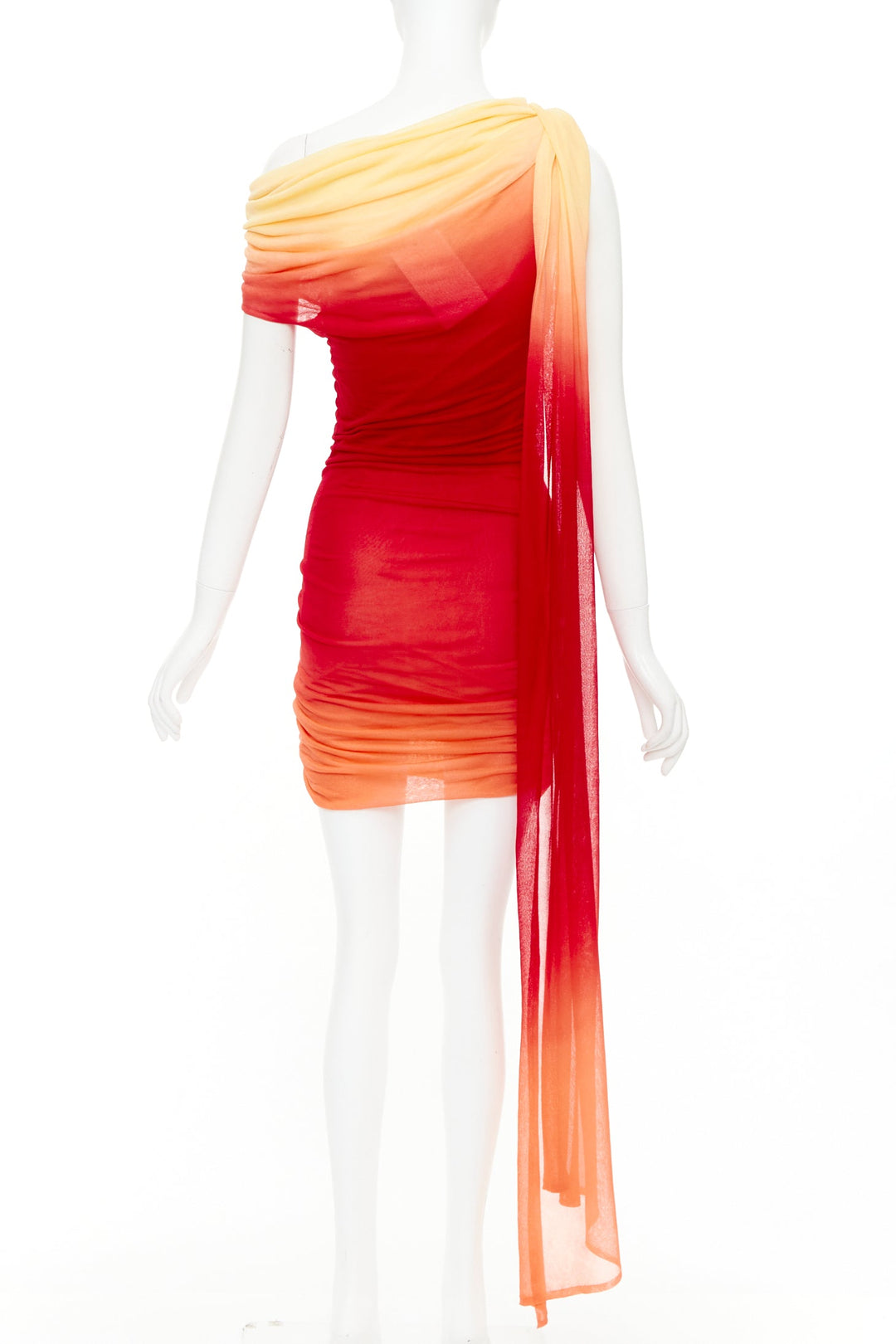 FERRAGAMO Maximilian Davis 2023 Runway one shoulder red ombre tulle dress M