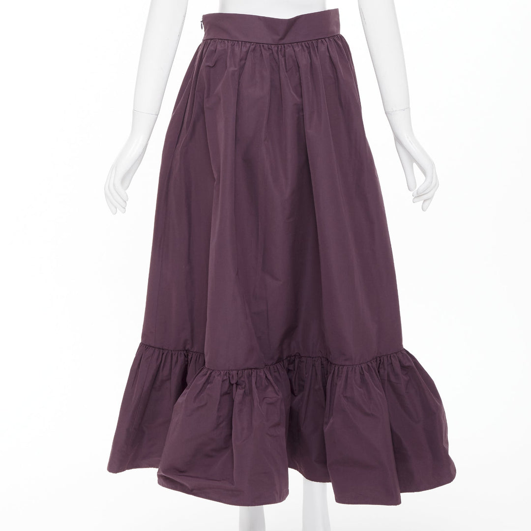 VALENTINO 2019 dark purple drop frill cotton blend gathered midi skirt IT40 S