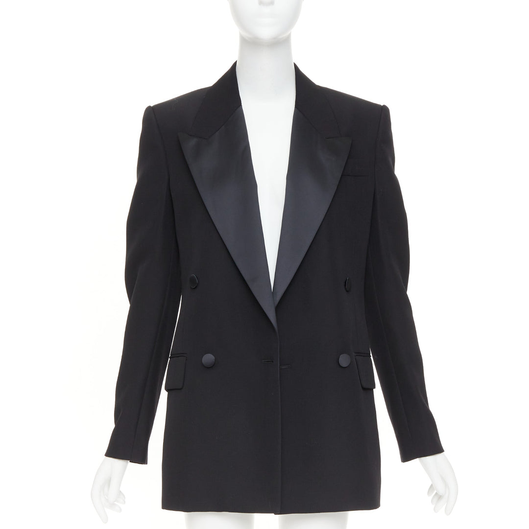 STELLA MCCARTNEY 2023 black wool satin double breasted tuxedo blazer IT38 XS