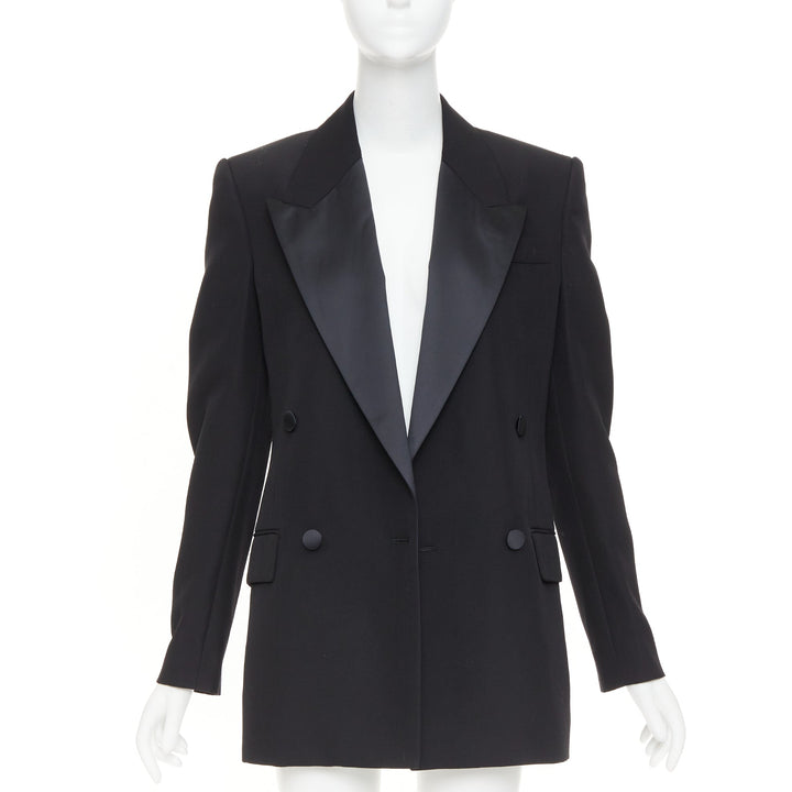 STELLA MCCARTNEY 2023 black wool satin double breasted tuxedo blazer IT38 XS