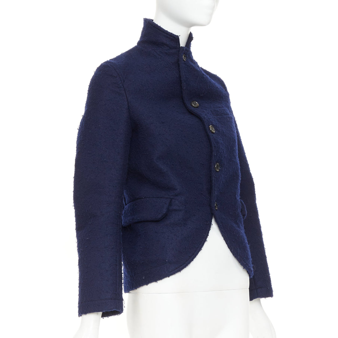 CDG COMME DES GARCONS 2007 navy felt high collar curved hem cropped jacket XS