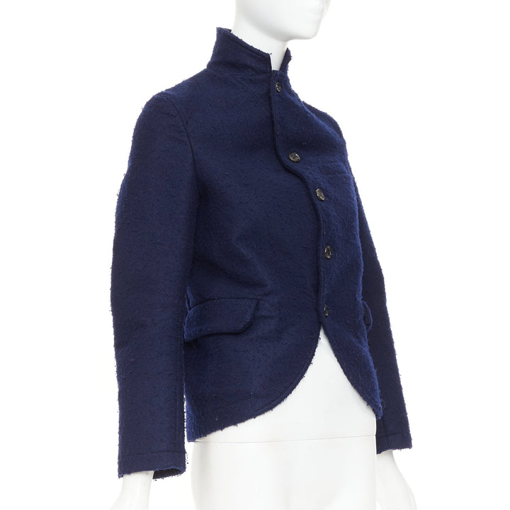 CDG COMME DES GARCONS 2007 navy felt high collar curved hem cropped jacket XS