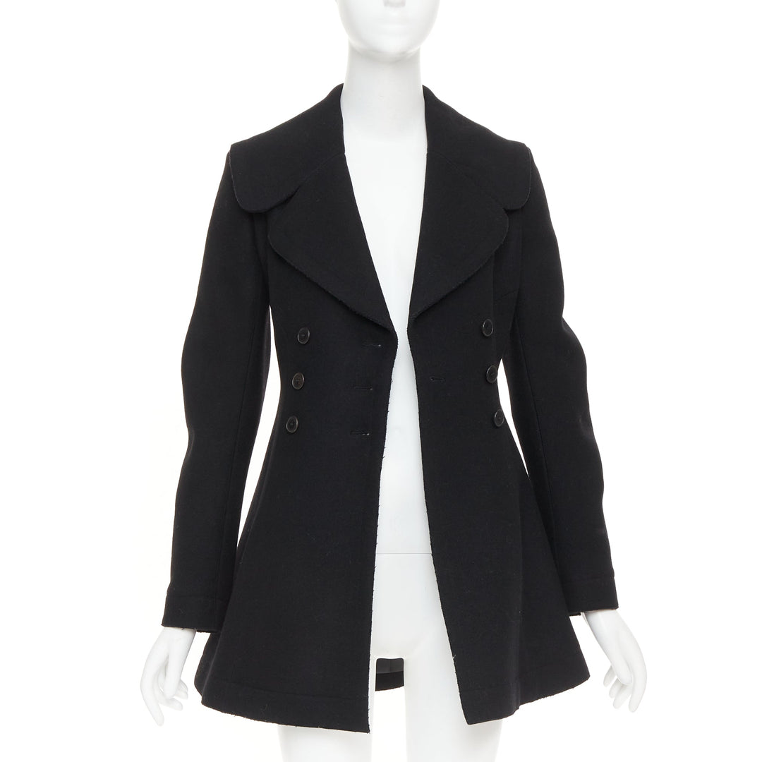 ALAIA black wool felt double breasted fit flared structured coat dress FR38 M