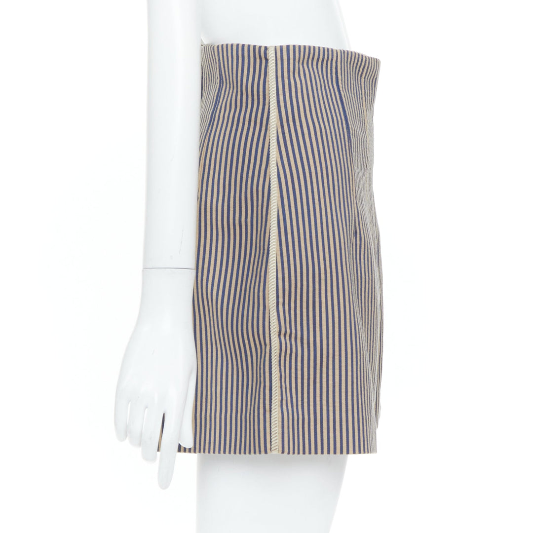 FENDI blue beige vertical striped cotton tailored high waist shorts IT42 M