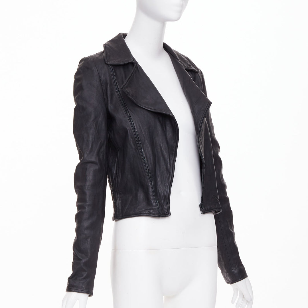 THE ROW 2017 black crinkled lambskin leather minimal biker jacketl XS