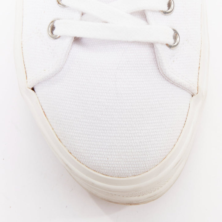 CELINE Jane Low optic white canvas leather triomphe logo platform sneakers EU35