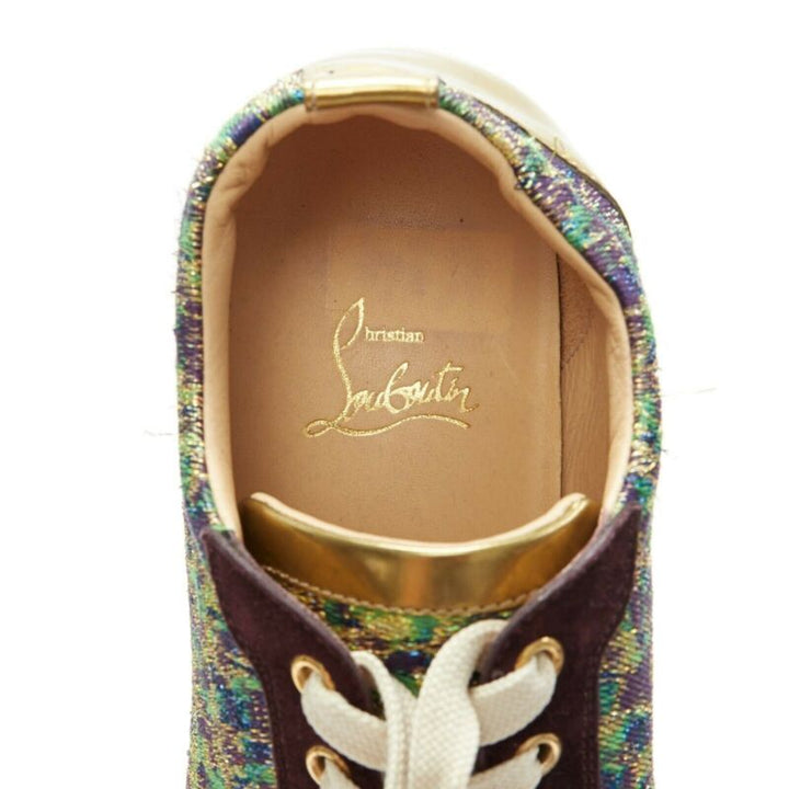 CHRISTIAN LOUBOUTIN Gondola gold jacquard strass crystal toe low sneaker EU38.5