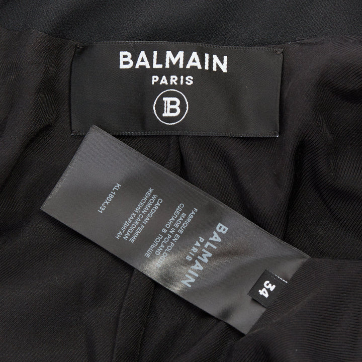 BALMAIN 2024 stripe sequined v neck lion button cropped evening jacket FR34 XS
