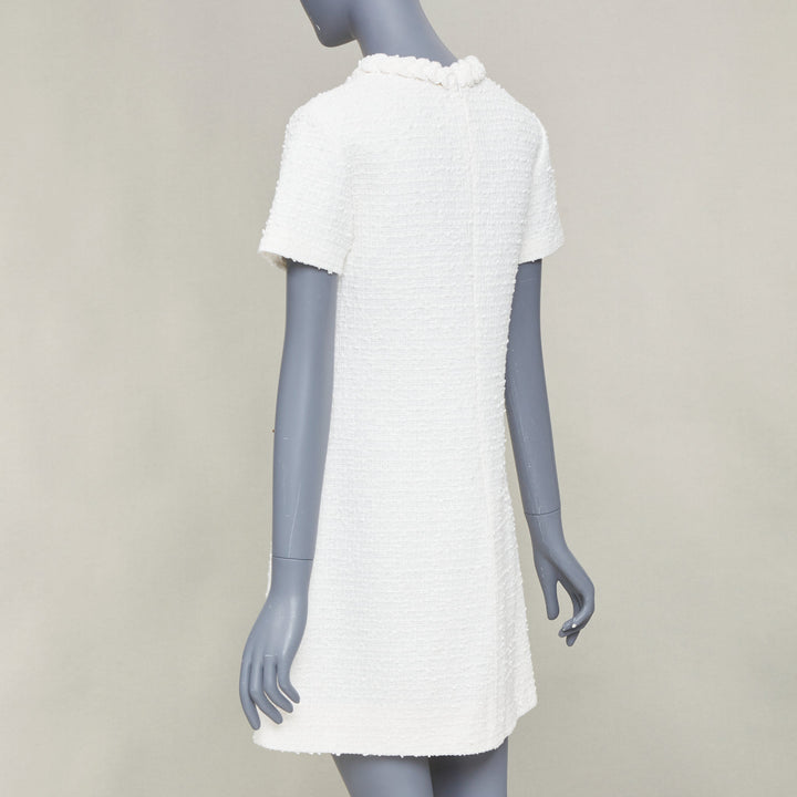 VALENTINO 2021 Roman Stud optical white cotton tweed short sleeve dress IT40 S
