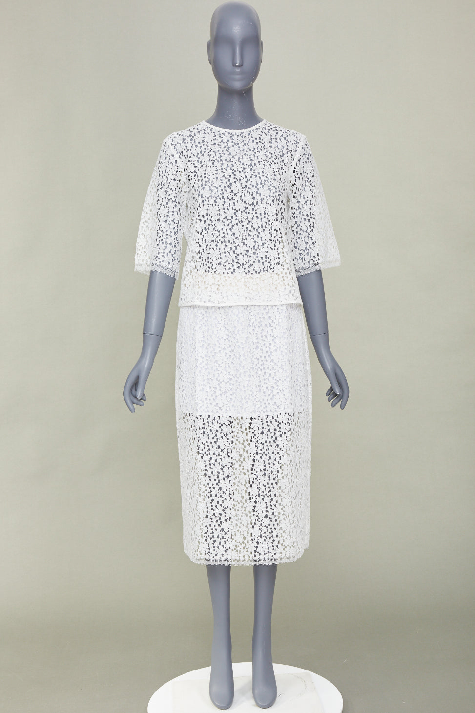 MARIA MCMANUS 2022 Organic Cotton Openwork Floral Lace elegant top skirt set XS