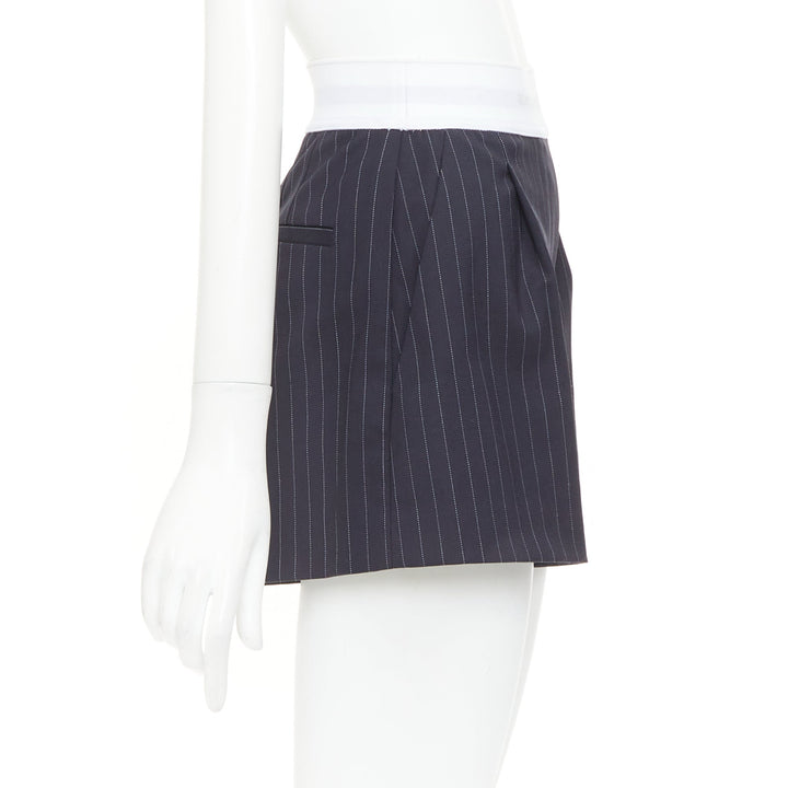 ALEXANDER WANG navy pinstripe white grey logo waistband shorts US0 XS