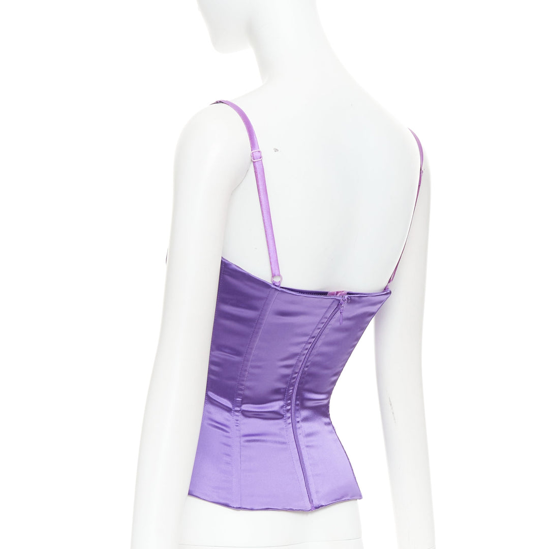 DOLCE GABBANA purple satin boned fitted spaghetti strap corset top IT40 S