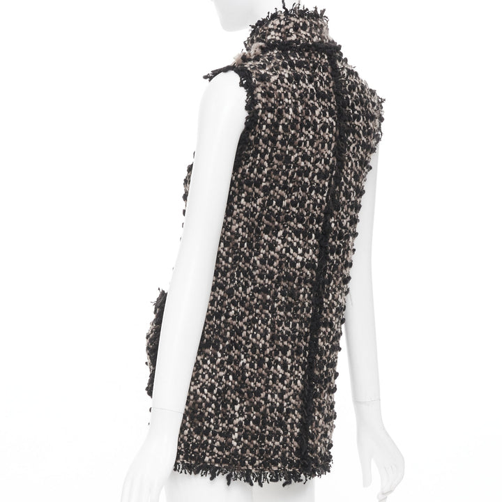 LANVIN 2012 Les 10 Ans beige black wool blend boucle tweed pocketed vest FR34