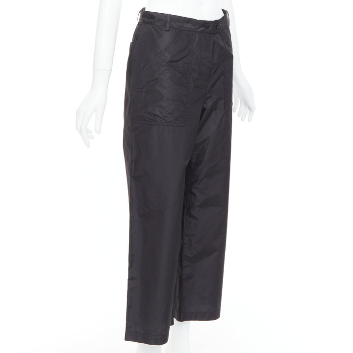 CHRISTIAN DIOR 100% silk black button fly wide cargo pants FR36 S