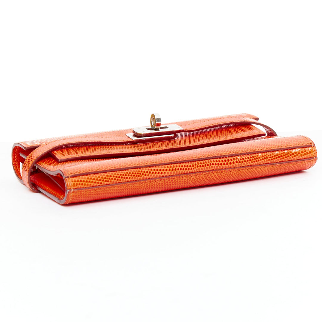 HERMES Kelly Short orange shiny liz leather PHW classic wallet