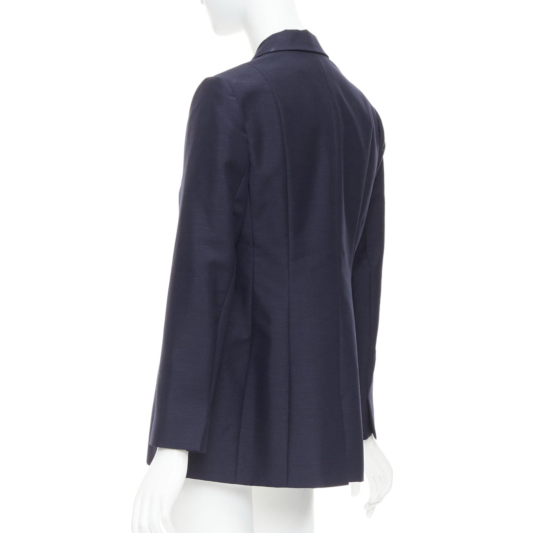 CHRISTIAN DIOR Bar navy mohair wool double breasted silk lined blazer FR42 XL