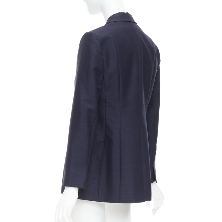 CHRISTIAN DIOR Bar navy mohair wool double breasted silk lined blazer FR42 XL