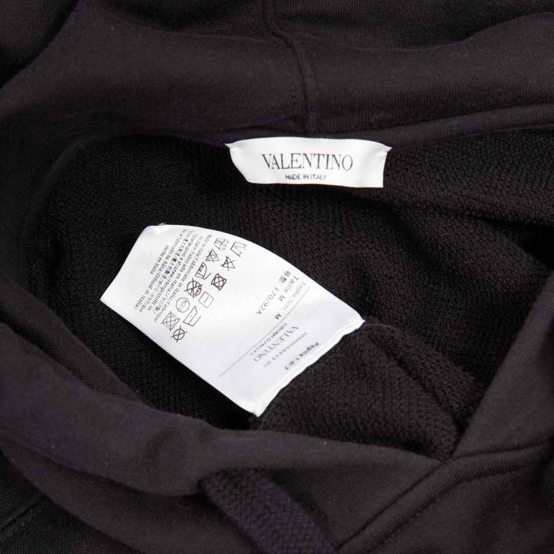 VALENTINO black cotton oversized macro rose floral print pouch hoodie M