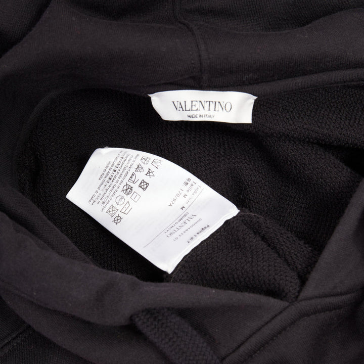 VALENTINO black cotton oversized macro rose floral print pouch hoodie M