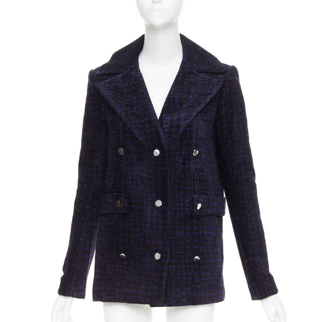 THE ROW 2018 black blue textured velvet double breasted coat US2 S
