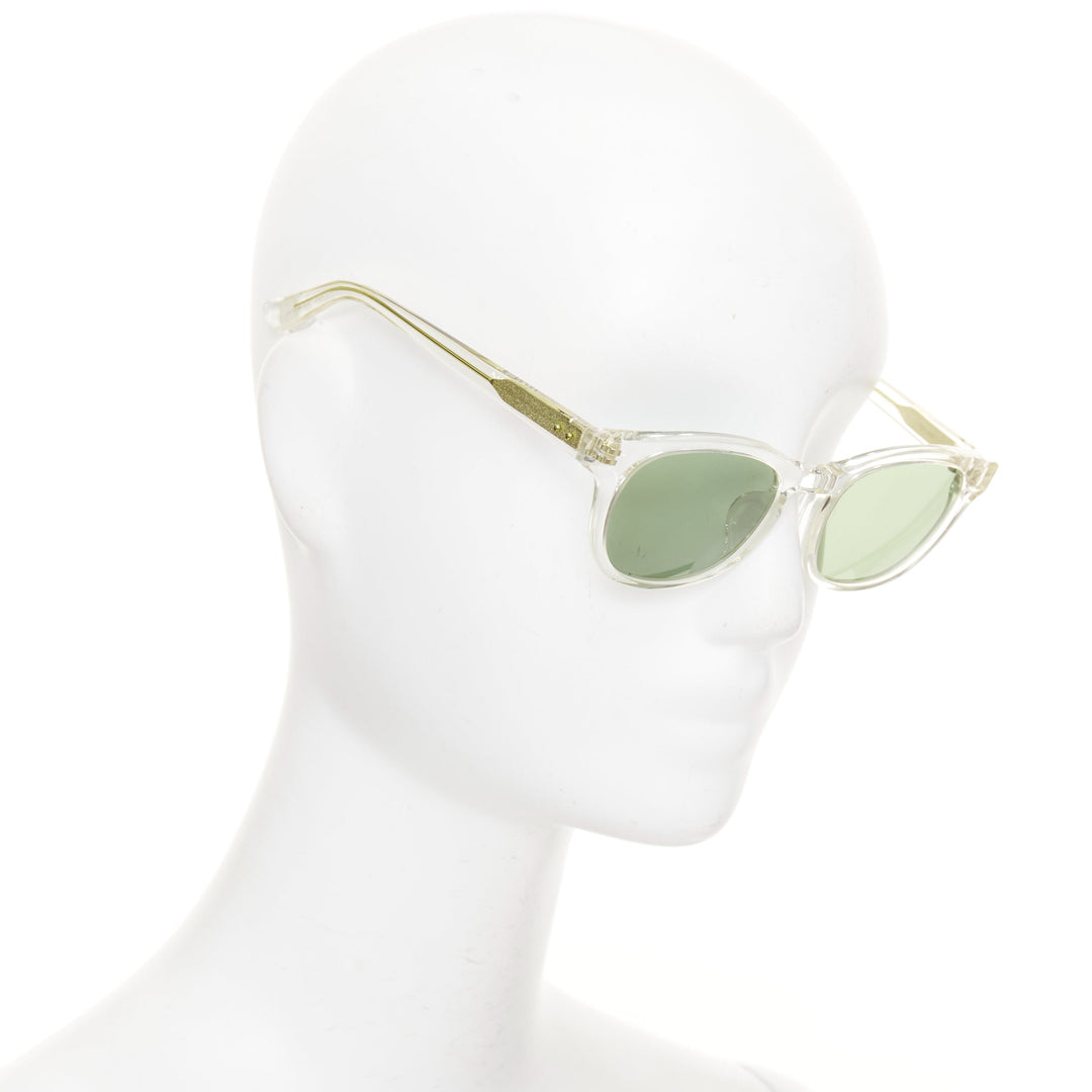 BLANC.. B0009 clear frame gold textured hardware green lens square sunglasses