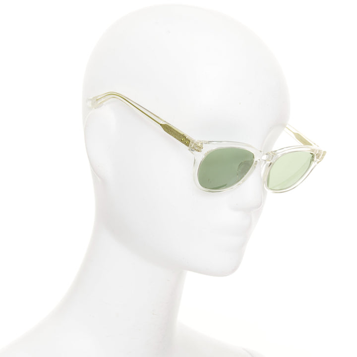 BLANC.. B0009 clear frame gold textured hardware green lens square sunglasses