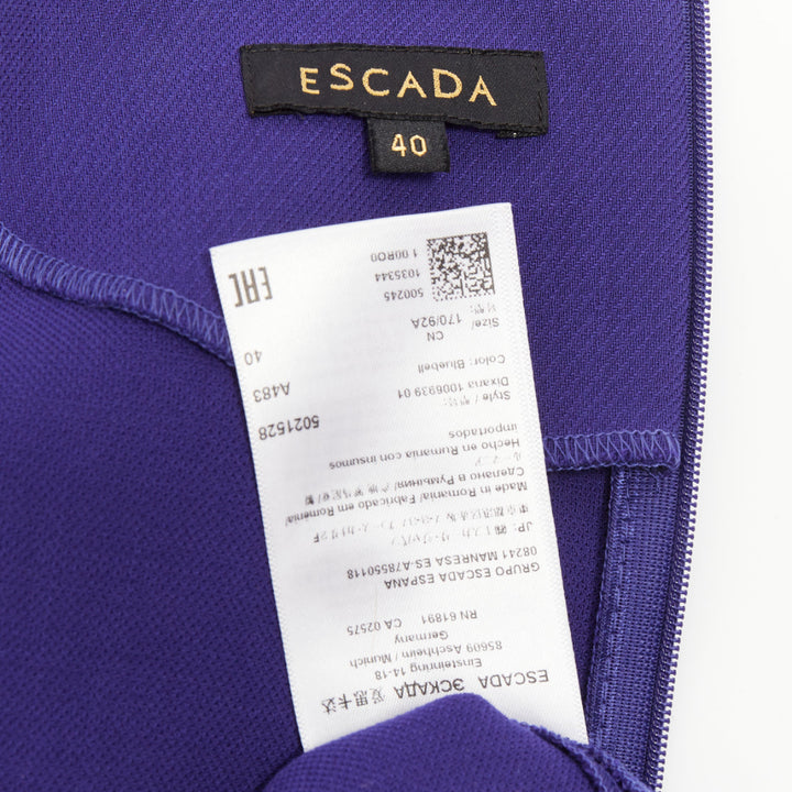 ESCADA bluebell cobalt wool crepe dual pocket eyelet shift dress FR40 L