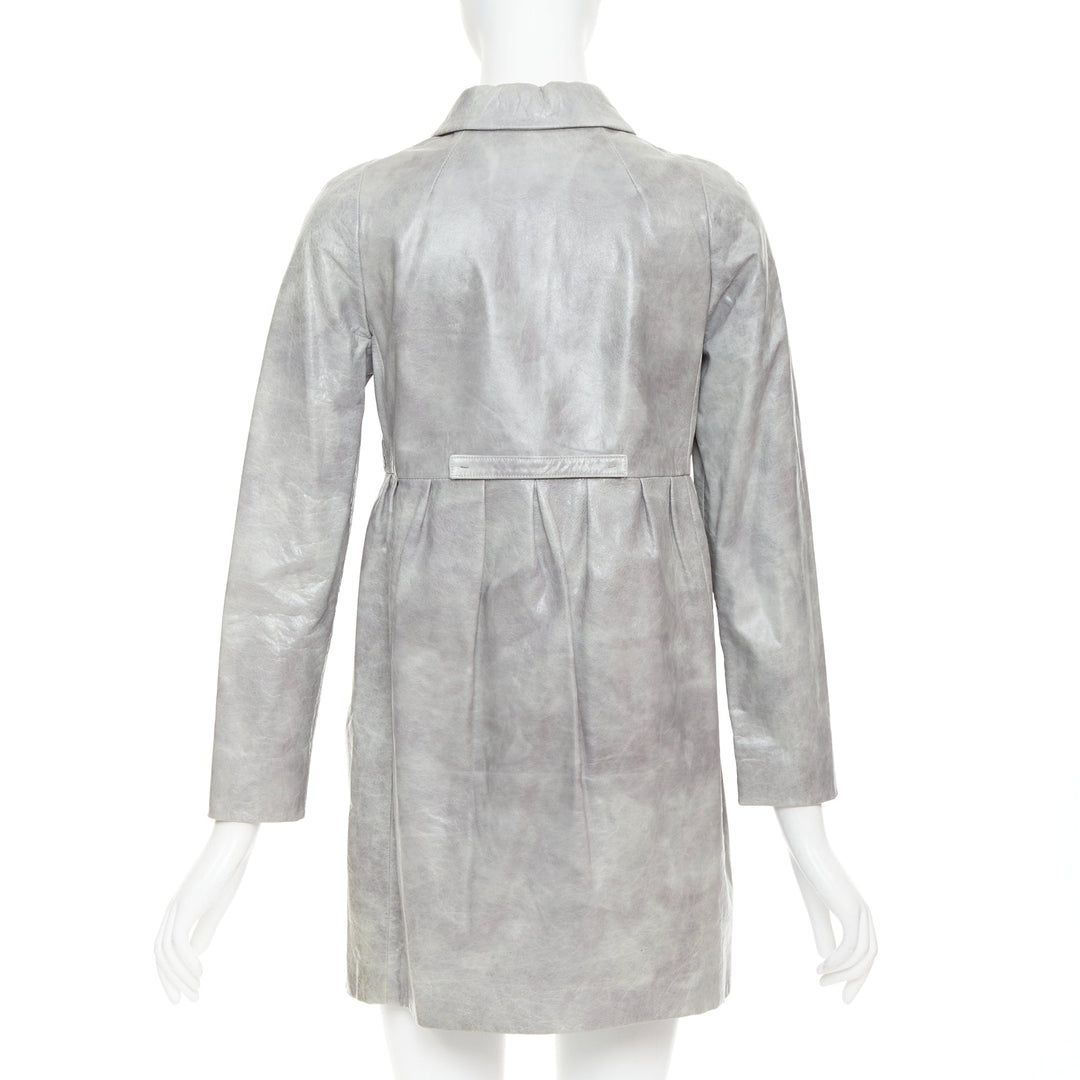 MIU MIU 2007 grey crackled lambskin leather A-line long coat IT38 XS