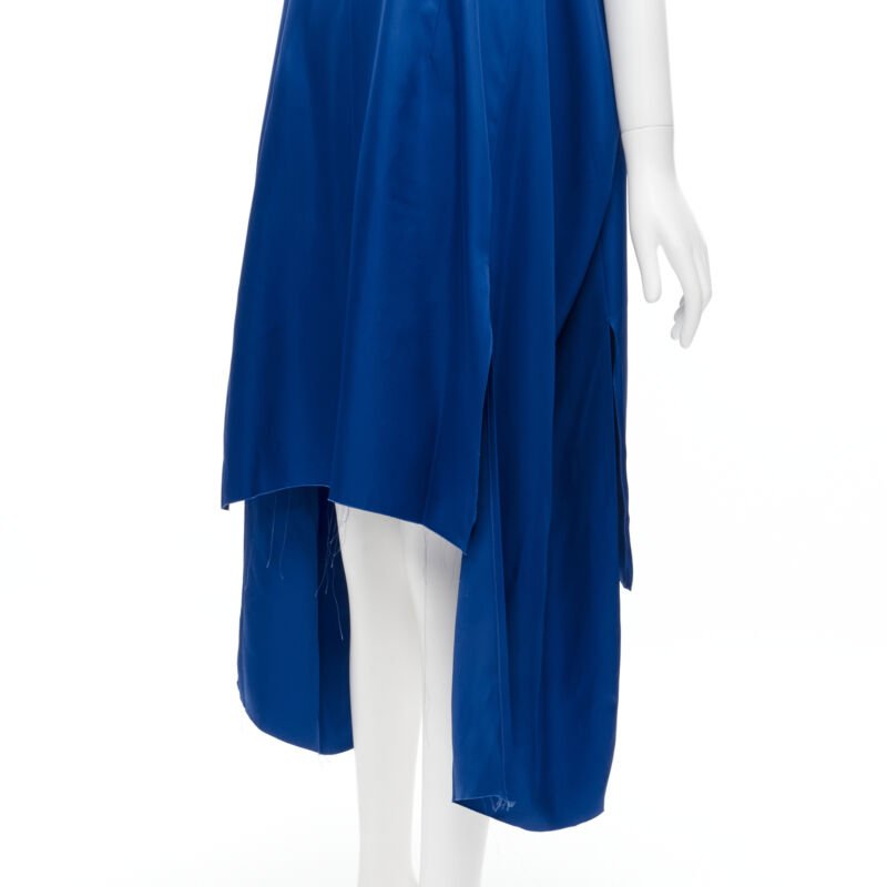 MARNI cobalt blue viscose raw frayed edge step hem folded back dress IT38 XS