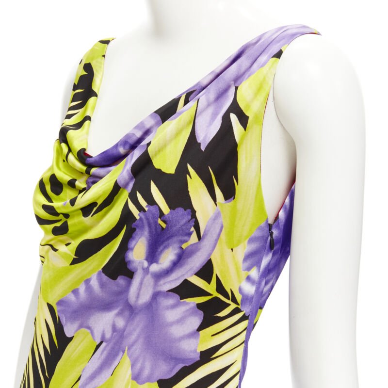 ISTANTE GIANNI VERSACE 1998 Vintage tropical Jungle floral draped back dress M