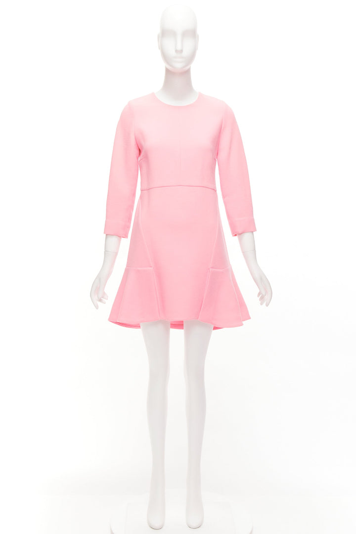 MARNI pink 100% virgin wool crepe panelled crop sleeve fit flare dress IT40 S