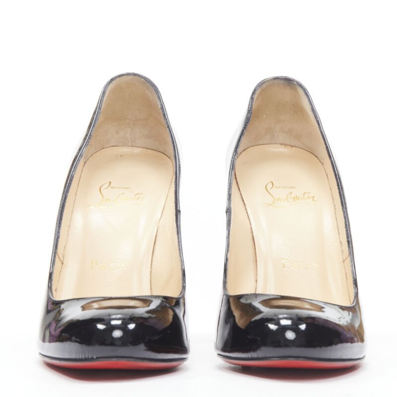 CHRISTIAN LOUBOUTIN Fifille 100 black patent round toe stiletto pump EU36.5