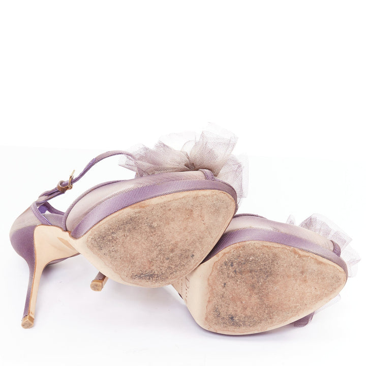 CHRISTIAN DIOR vintage lilac purple nude ombre satin tulle rosette platform EU39