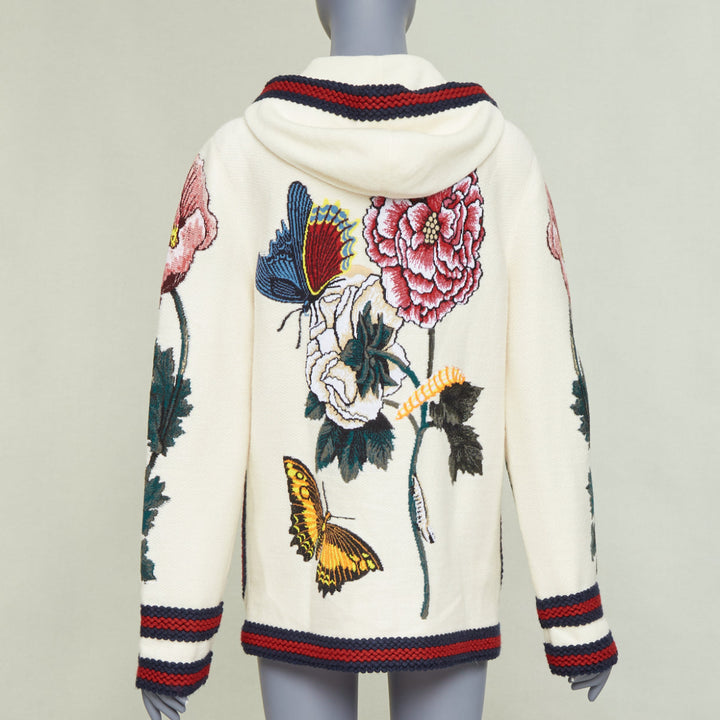 GUCCI Garden 2017 Runway white wool floral insect floral hood cardigan coat XXS