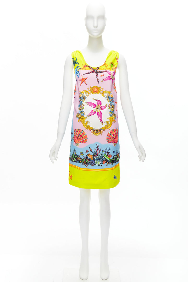 VERSACE 2020 Tresor De La Mer signature starfish print yellow dress IT38 XS