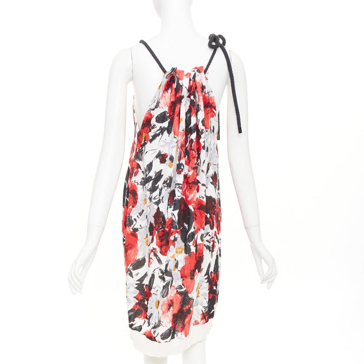 BALENCIAGA 2007 floral print rope drawstring halter shift cocktail dress FR36 S