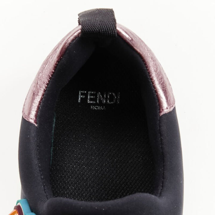 Female mannequin wearing Fendi Fun Fair Black Neoprene Women Sneakers in Size EU36 | Available at JHROP