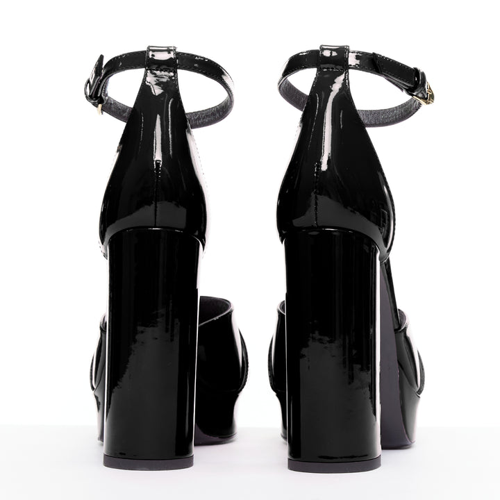 VERSACE Tribute black patent gold Medusa open toe platform sandal EU41