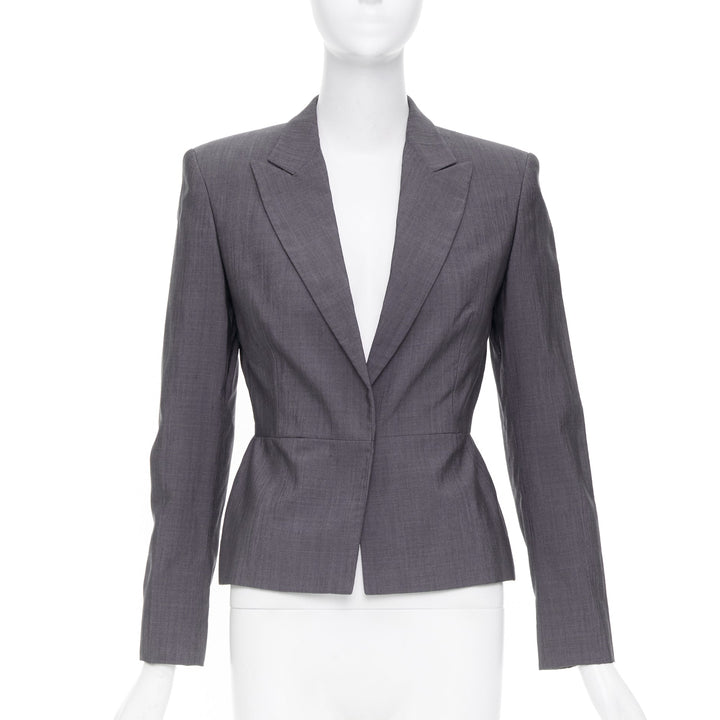 GUCCI Tom Ford 2004 Runway monogram lined grey silk wool single blazer IT38 XS