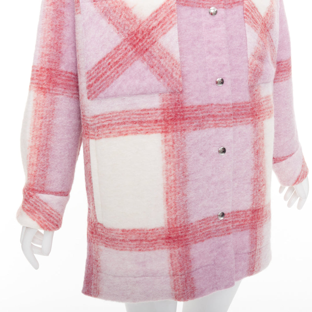 IRO PARIS Lemina pink cream wool tweed plaid check overshirt jacket FR34 XS