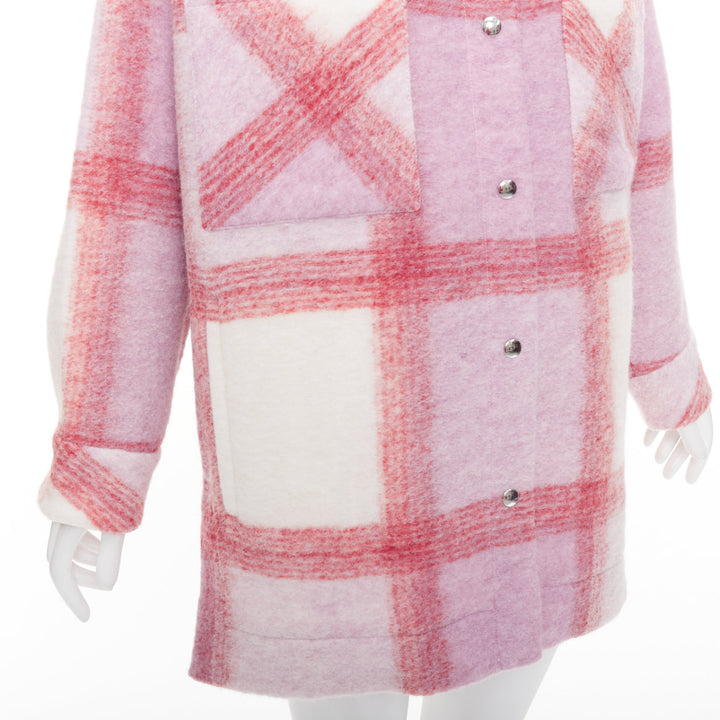 IRO PARIS Lemina pink cream wool tweed plaid check overshirt jacket FR34 XS
