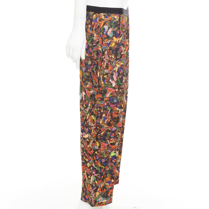 DRIES VAN NOTEN 2008 multicolor 100 % silk watercolor print tapered pant FR42 XL