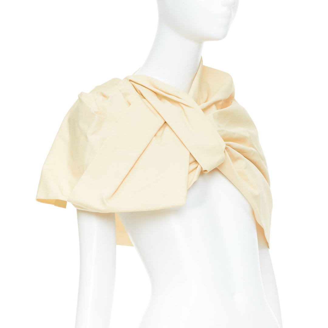 JIL SANDER 2021 pastel yellow cotton silk knot detail wrap short cape IT34 XXS