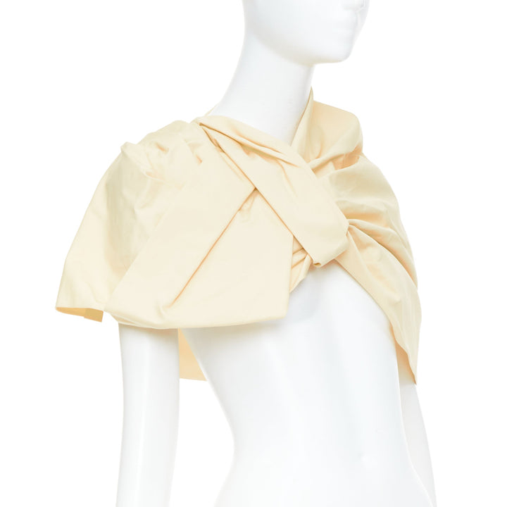 JIL SANDER 2021 pastel yellow cotton silk knot detail wrap short cape IT34 XXS