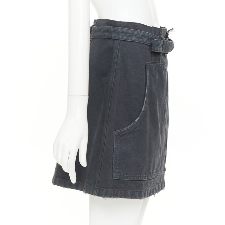 PRADA 2023 grey washed distressed  denim cargo pocket belted mini skirt IT38 XS