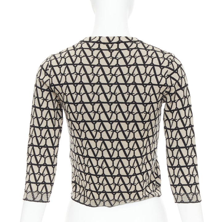 VALENTINO 2023 Toile Iconographe beige black 100% wool crop sweater top S